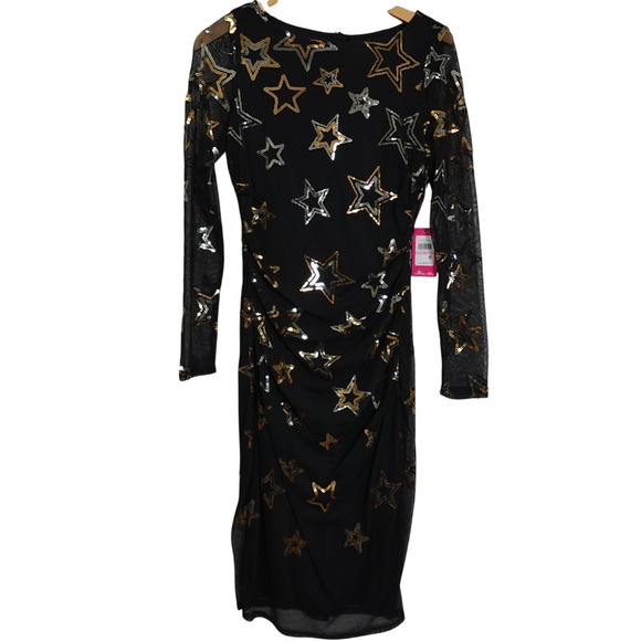 Vince Camuto Black Long Sleeve Mesh Dress with Sequin Stars Women's Size 8 - Picture 1 of 9